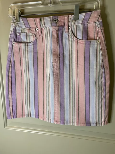 Ella Moss High Rise Striped Denim Mini Skirt in Rainbow Stripe Size 26