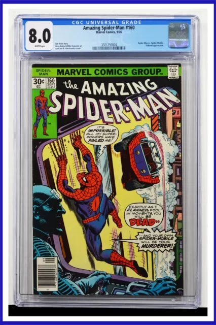 Amazing Spider-Man #160 CGC Graded 8.0 Marvel 1976 Newsstand Edition Comic Book.