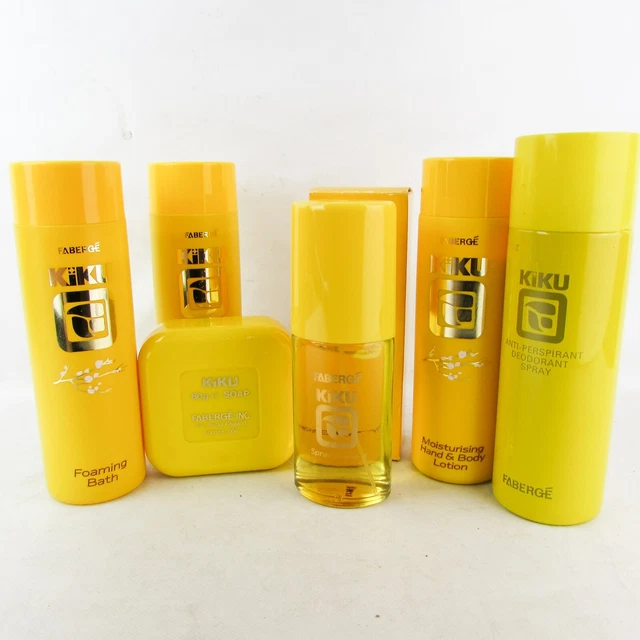 Vintage Kiku Faberge Collection cologne perfume spray foaming bath soap 1980s