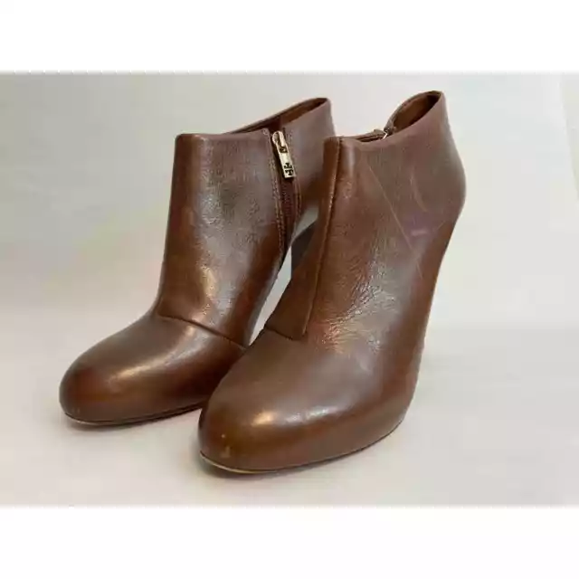 Tory Burch Cognac Brown Leather Size Zip Ankle Booties, Size 9.5M