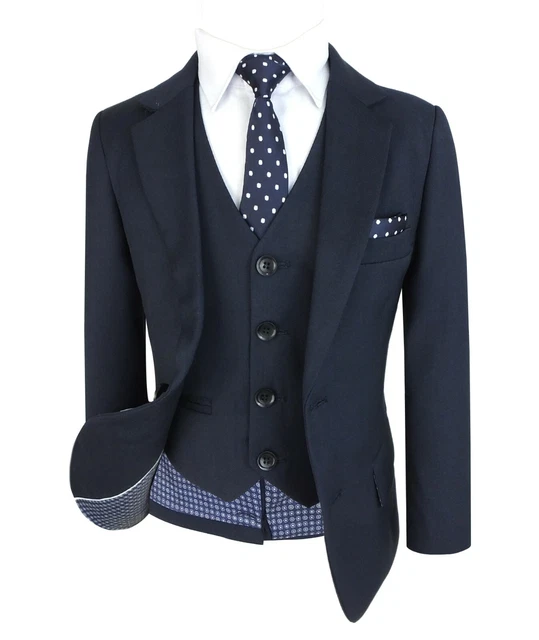 Regular Fit Kids Dark Blue Wedding 6 Piece Suits Boys Navy Prom Suit Age 1 to 14