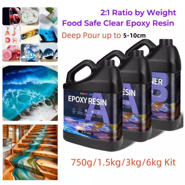 DEEP POUR Epoxidharz Clear Epoxy Resin Kit - 2:1 Ratio - 750g /1.5kg /3kg /6kg