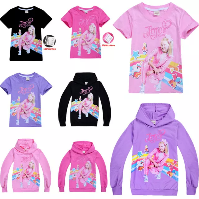 Kids Girls JoJo Siwa 100% Cotton T- Shirts Casual Hoodies Tops Clothes Xmas Gift