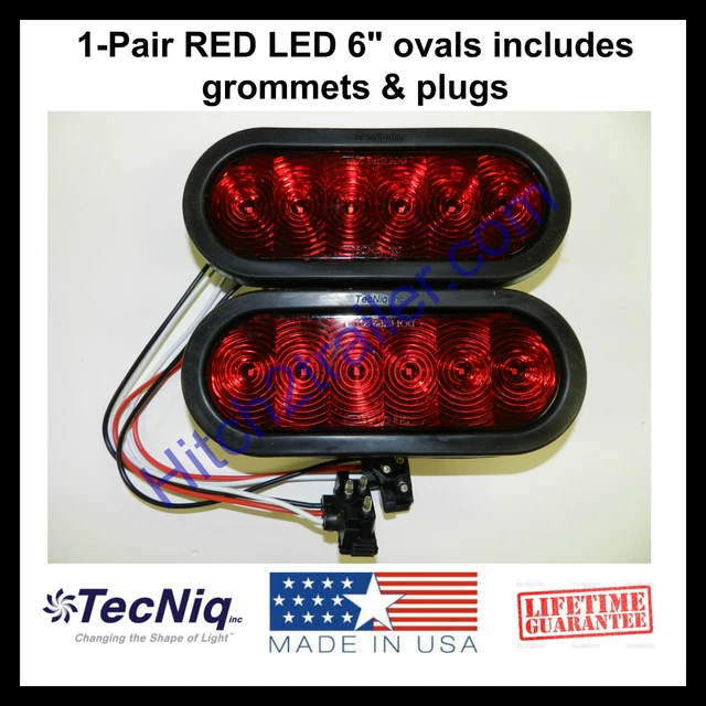 Optronics Pair LED Stop Turn Tail Lights - 6-1/2 Oval Light Guide - Trailer Truck