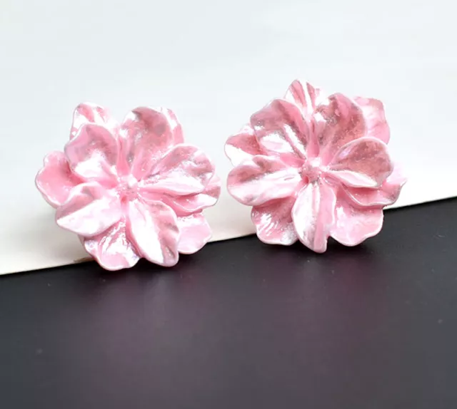 Clips D'Oreilles Boucles Fleurs Rosa Lachs Perlmutt Jeune Mariée Bijoux pour