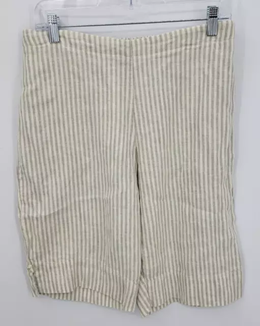 Goddess Gear Pants Womens Medium Tan Stripe Organic Linen Lagenlook Cropped