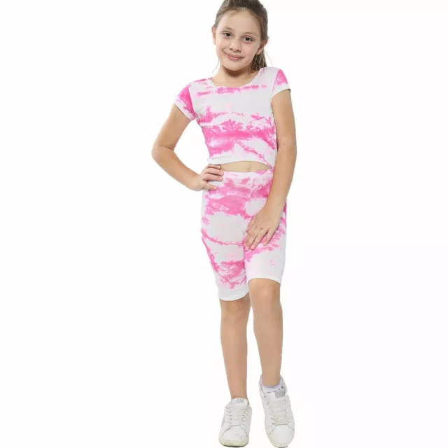 Set pantaloncini da ciclismo e cravatta rosa crop e crawling abbigliamento attivo ragazze ragazzi età 5-13