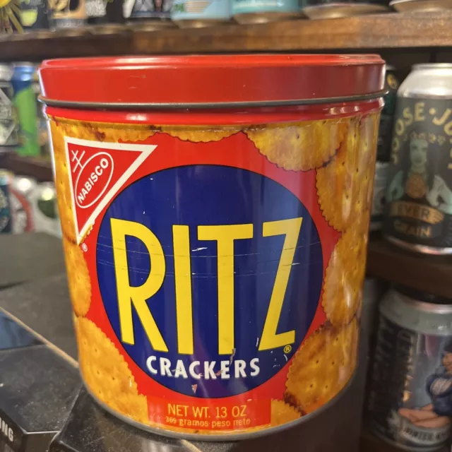 1977 Vintage Nabisco Ritz Cracker 13 oz. Round Advertising Tin Canister