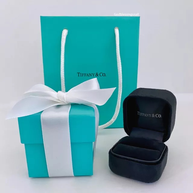 Tiffany & Co Packaging Black Suede Presentation Ring Box Ribbon gift bag 4pc-New