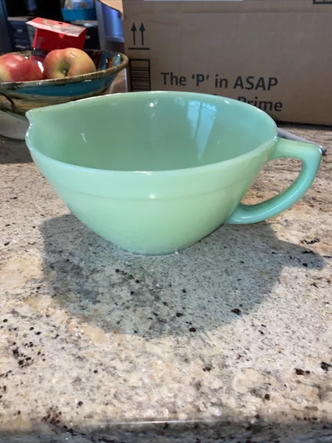 Vintage Fire King Jadeite Green Batter Bowl Banded Mixing With Spout & Handle