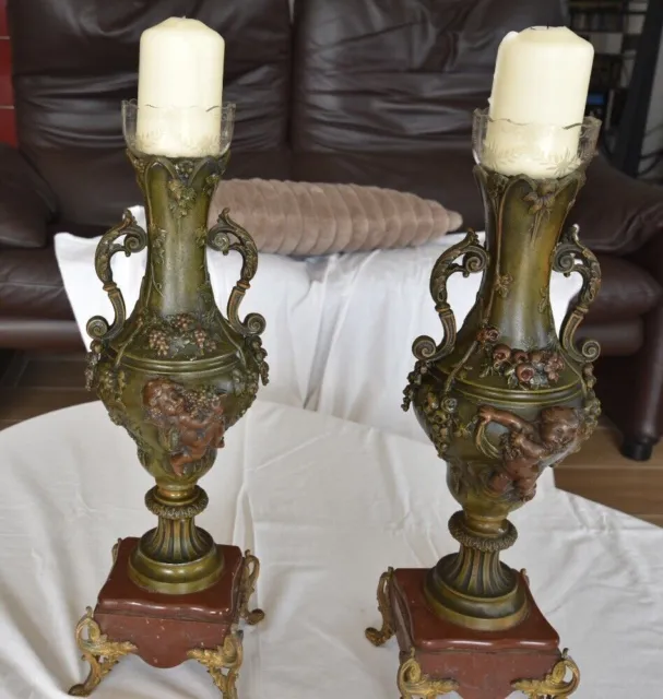 Pair of 19th century French antique Morello cherry and bronze candlesticks 2