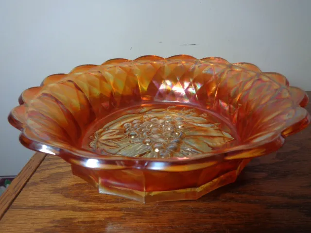 Vintage Imperial Carnival Glass Heavy Grape Marigold Bowl 9" Diameter