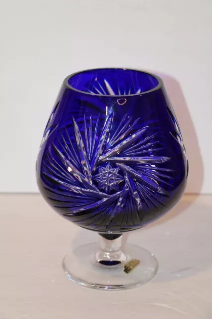 Oversized Cobalt Blue Brandy Snifter Cut To Clear Led Crystal West Germany 10"