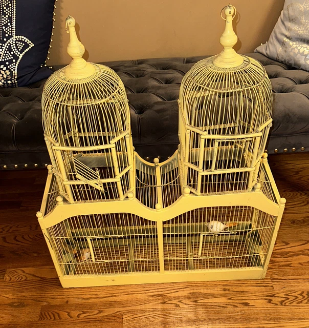 Antique Bird Cage French Victorian Wood Metal Wire Double Dome Taj Mahal Style