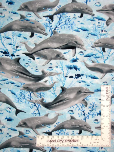 Dolphin Fish Ocean Sea Nautical Cotton Fabric Timeless Treasures C7957 By Yard