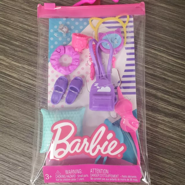 Barbie Doll Accessory Pack - Cat Clock Headband Slippers Backpack Sleepover