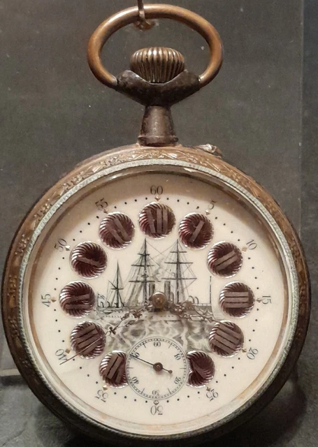 Montre De Gousset Régulateur Vintage 67 Mm - Cadran Locomotive émaillé Orange - France 1890