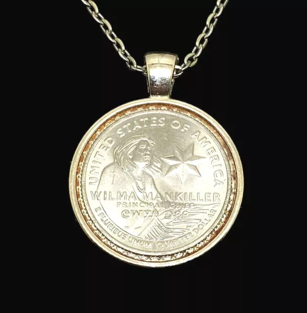 Quarter Coin Pendant Necklace or Keyring Wilma Mankiller American Women Series