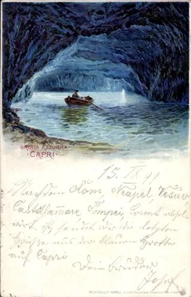 Litho Capri Neapel Campania, Grotta Azzurra, Ruderboot in der... - 4283895