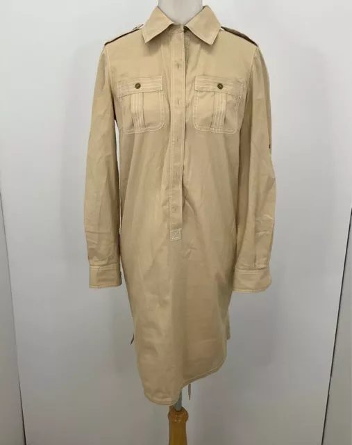 Tory Burch Khaki Beige Button-Up Belted Long Sleeve Shirtdress 2