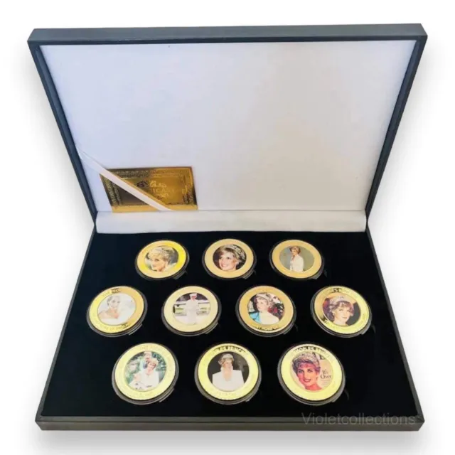 Princess Diana x10 Coin Set Gold Plated Commemorative Set Prince Harry & William
