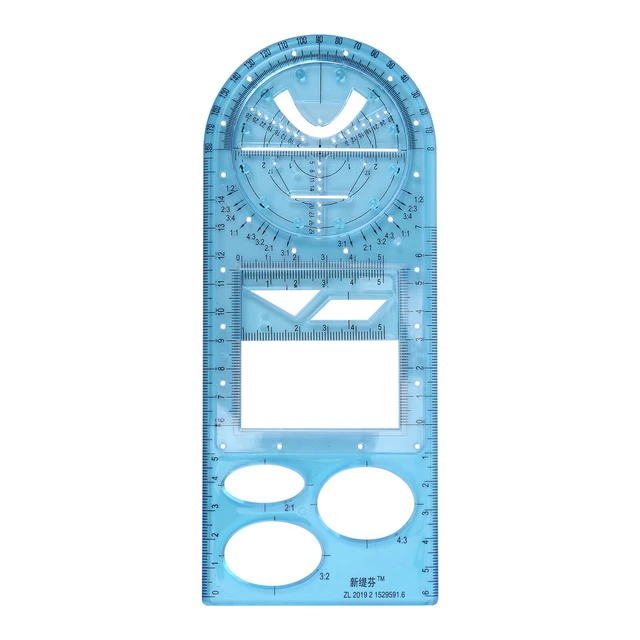 Multifunctional Geometric Ruler Craft Drawing Ruler - High School (Blue)