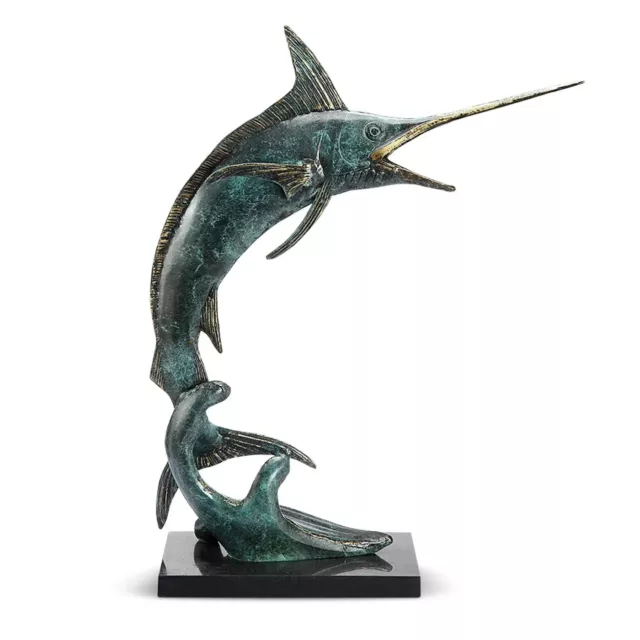 Stunning Brass Marble Coastal Predatory Marlin Centerpiece Sculpture