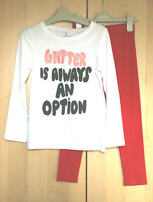 NEXT Girls White Graphic Top & Red Soft Leggings  Age 8 Years BNWT