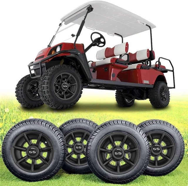 TakeLook - Golf Cart Wheel Covers 10 inch,Improved 7 Spoke Chromed/Matte Black