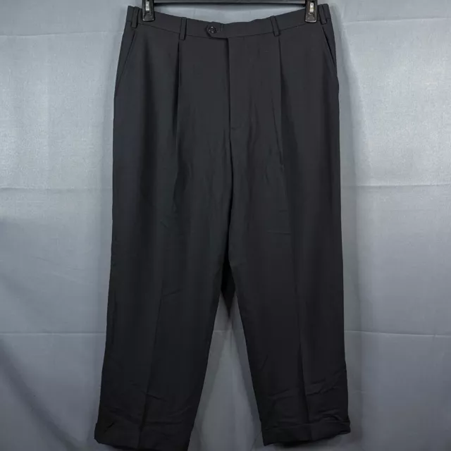 Armani Collezioni Mens Dress Pants Size 38x30 Black Pleated Cuffed Straight Leg