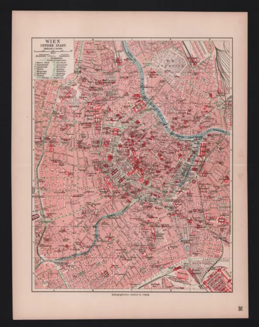 Landkarte city map 1912: Wien Innere Stadt. Österreich