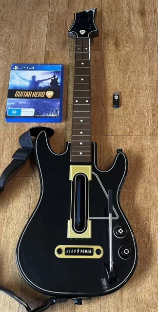 ps4 GUITAR HERO LIVE + Wireless Controller + USB Dongle + Strap FULLY TESTED