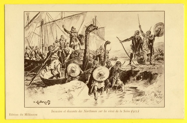 cpa Illustration de P. KAUFFMANN Invasion des NORTHMEN sur les RIVES de la SEINE