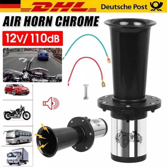 12V 110DB Oldtimer Retro Hupe Fanfare Klang Sound Universal Signalhorn Schwarz