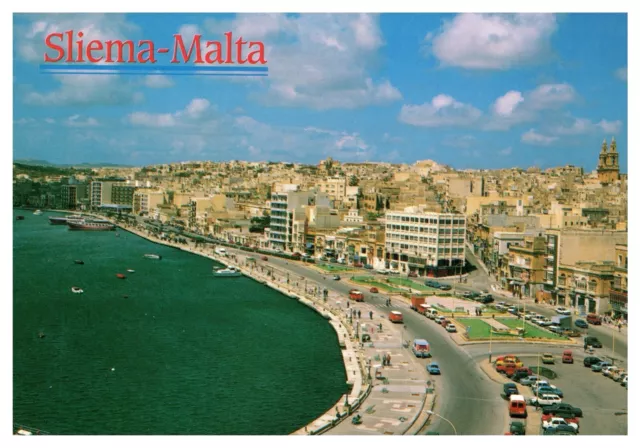 Sliema Malta Ocean Hotels City Boats Aerial View Island Chrome Postcard UNP