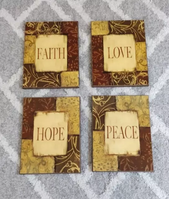 Faith Love Hope Peace Beige Brown Maroon 4 Plaques 6" x 8"