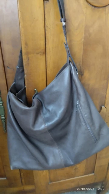 Sac Bandoulière Vintage Sabrina En Cuir Marron - Motif Art Déco, Fermeture Zip Et Aimant, Occasion à Saisir