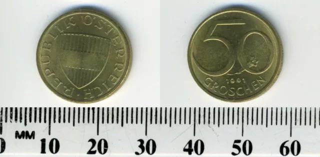 Austria 1991 - 50 Groschen Aluminum-Bronze Coin - Austrian Shield