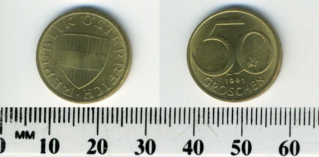 Austria 1991 - 50 Groschen Aluminum-Bronze Coin - Austrian Shield