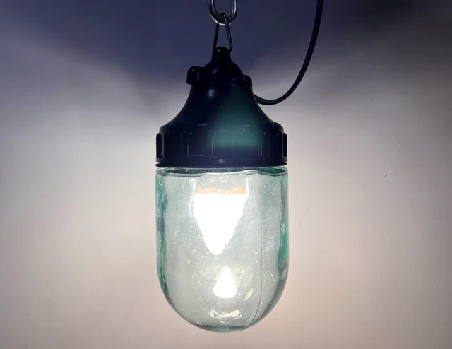 Glass and Bakelite Soviet Industrial Pendant Jar Lamp Fixture from 1967 USSR