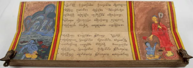 THAI BUDDHIST MANUSCRIPT WITH 12 PAINTED COLOUR IMAGES / Phrai Malai