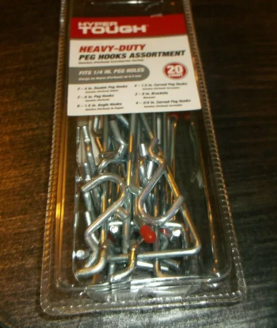 Hyper Tough Heavy-Duty Peg Hooks Assortment   20 Count