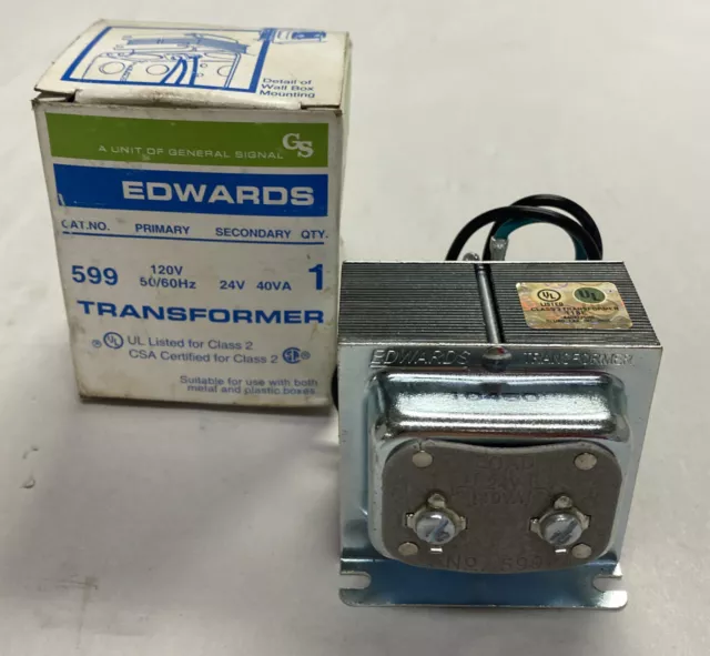 Edwards,599,Signaling Transformer 120V Ac Primary 24V 40Va Secondary New