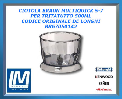 contenitore Originale Braun per tritatutto da 500 ML tazza Minipimer Multiquick-5 M1050M Dimensioni: Diametro 136 MM, Altezza 104 MM Ciotola 