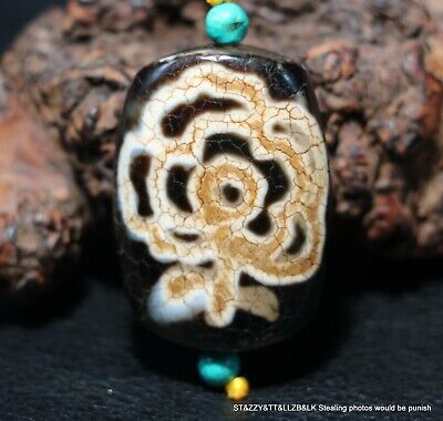 Ultra Magic Tibetan Top old Agate Flower Fortune Flat Shape dZi Bead Pendant 4A+
