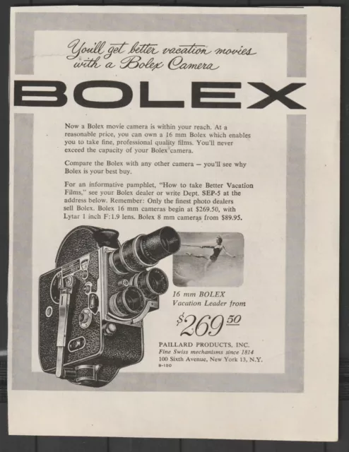 BOLEX 16mm CAMERA AD FROM SATURDAY EVENING POST MAY 7, 1955