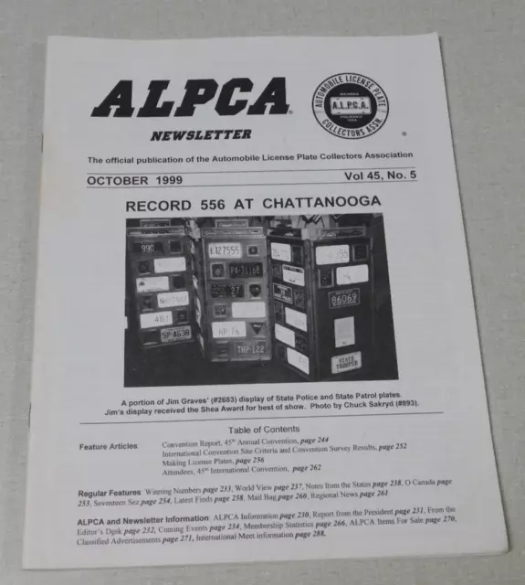 ALPCA Newsletter magazine October 1999 Chattanooga convention plates