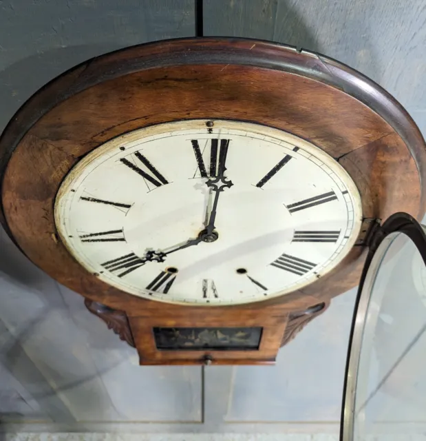 Antique American Walnut Drop Dial Pendulum Wall Clock 2