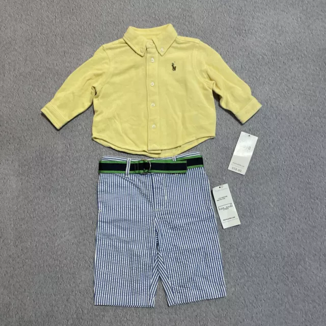 Polo Ralph Lauren Outfit Baby Boy 3M Months Shirt Shorts Seersucker Button Blue