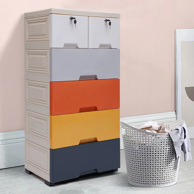 Multi-Use 5-Tier Dresser Drawer W/ 2 Locks Bedroom Plastic Clothes Cupboard Rack